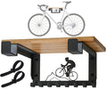 Wooden Bike Wall Mount Rack with Shelf and 8 Hooks – Black