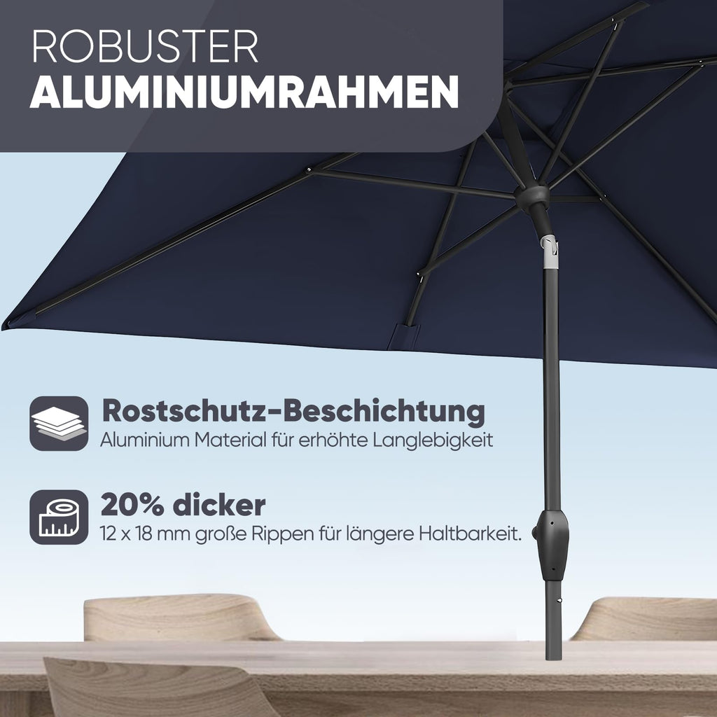 Sekey Rectangular Aluminium Parasol 210x140cm | UV 50+ Balcony Umbrella