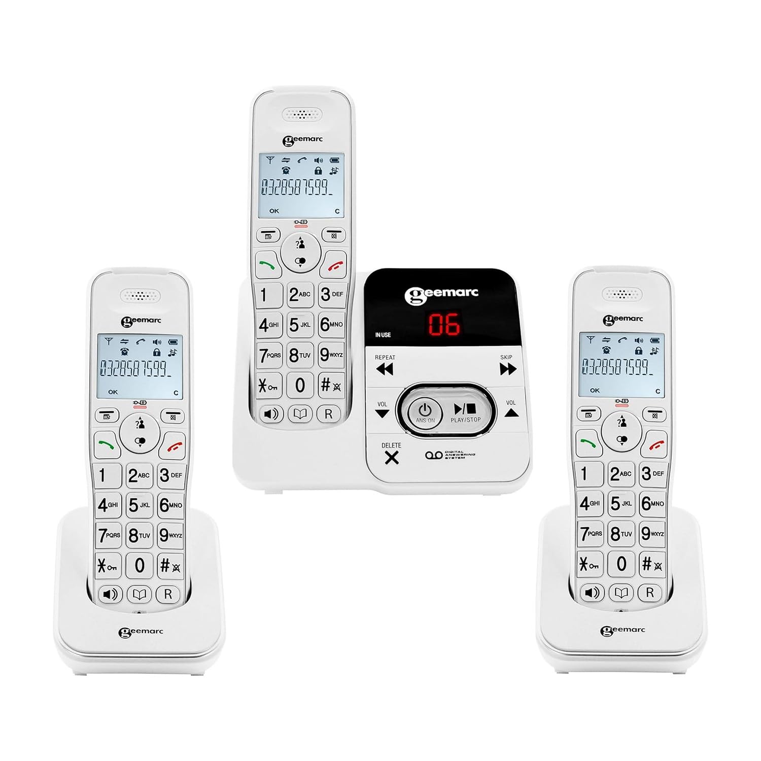 Geemarc Amplidect 295 Trio | 3 Big Button Cordless Phones with Answering Machine