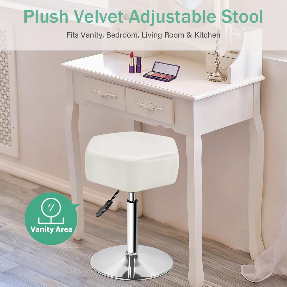 FURWOO Hexagon Beauty Stool with Velvet Cushion Height Adjustable Makeup Stool for Dressing Table SmallWhite - image 3