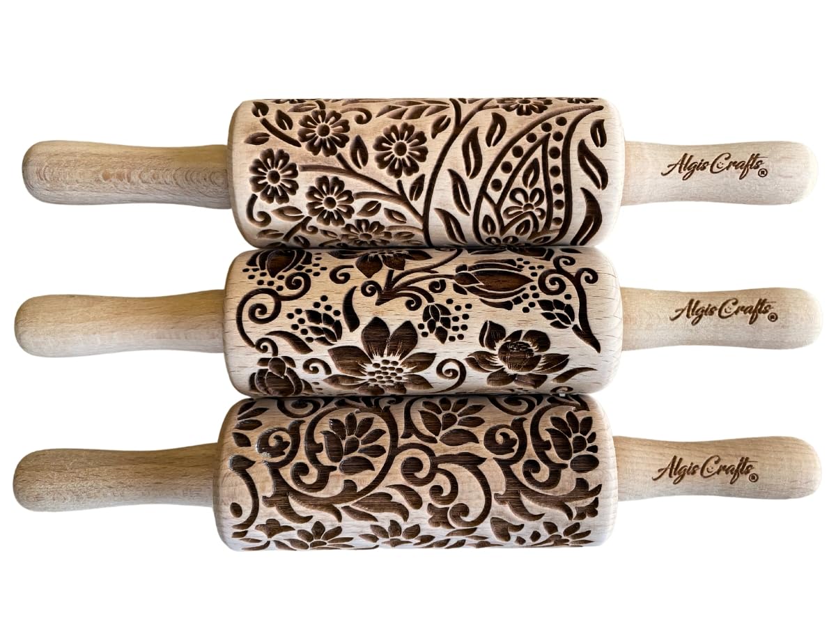 3-Piece Kids Mini Embossed Rolling Pin Set – Beech Wood Patterns