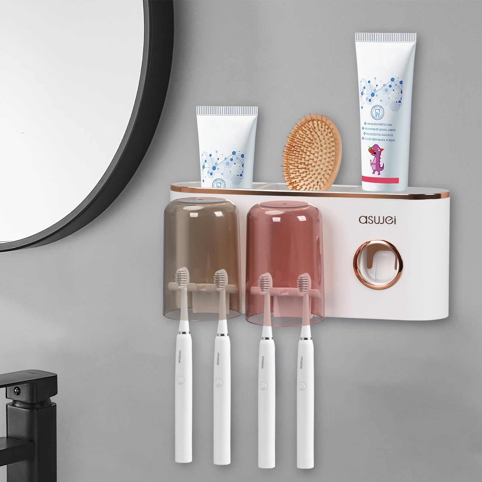Wall Mounted Toothbrush Holder with Toothpaste Dispenser