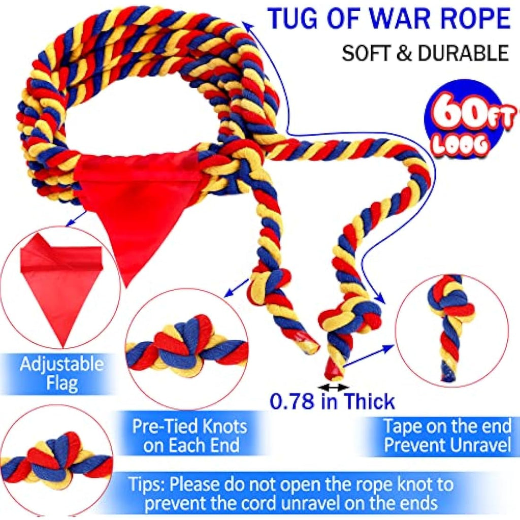 WYRJXYB 60ft Tug of War Rope Set – Cotton Outdoor Field Day Games for Kids