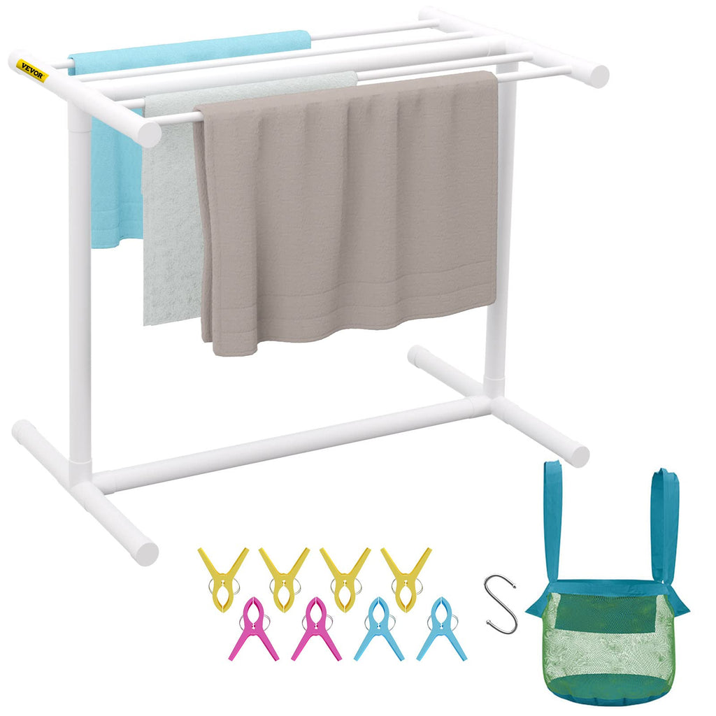VEVOR Pool Towel Rack – 5 Bar Freestanding PVC Outdoor Storage Organizer