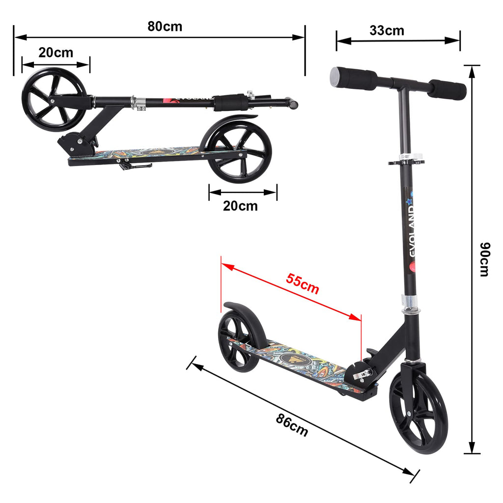 EVOLAND Foldable Kick Scooter – Adjustable 2-Wheel Aluminum Scooter for Teens