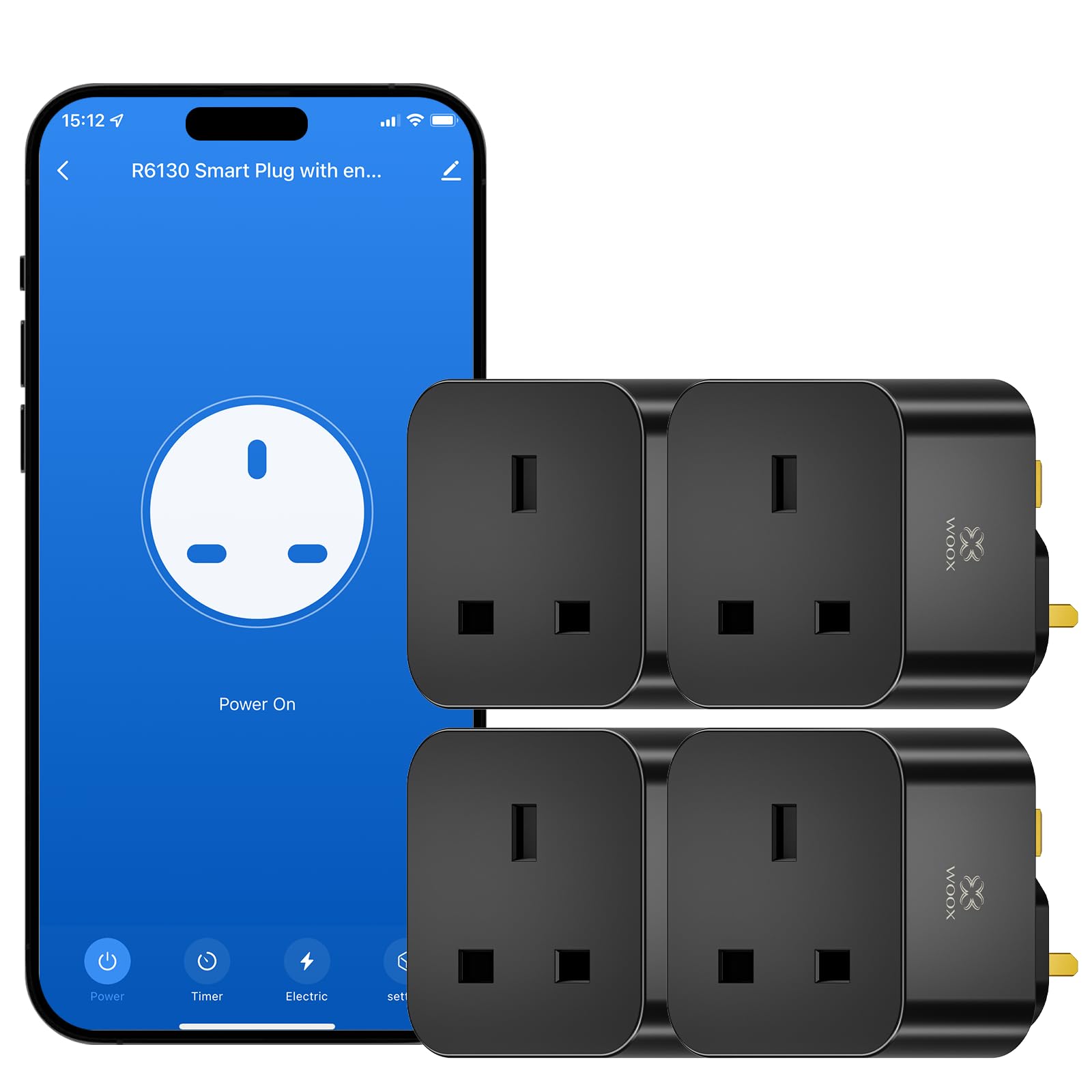 Woox Smart Plug with Energy Monitoring, 13A WiFi Outlet (4 Pack) | R6130