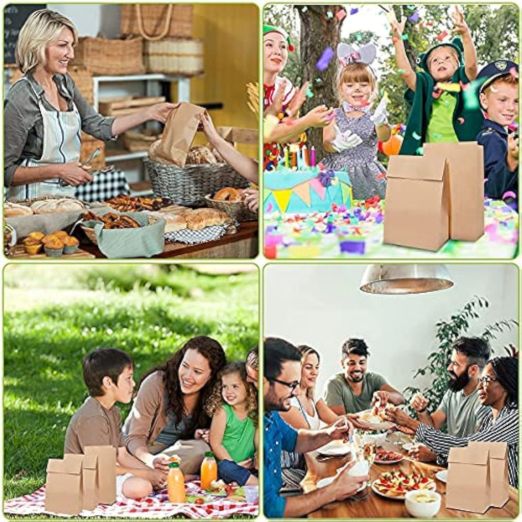 Gaoyong 100 Pack Brown Kraft Paper Bags | Food Safe Gift Bags 12x7x21.5cm