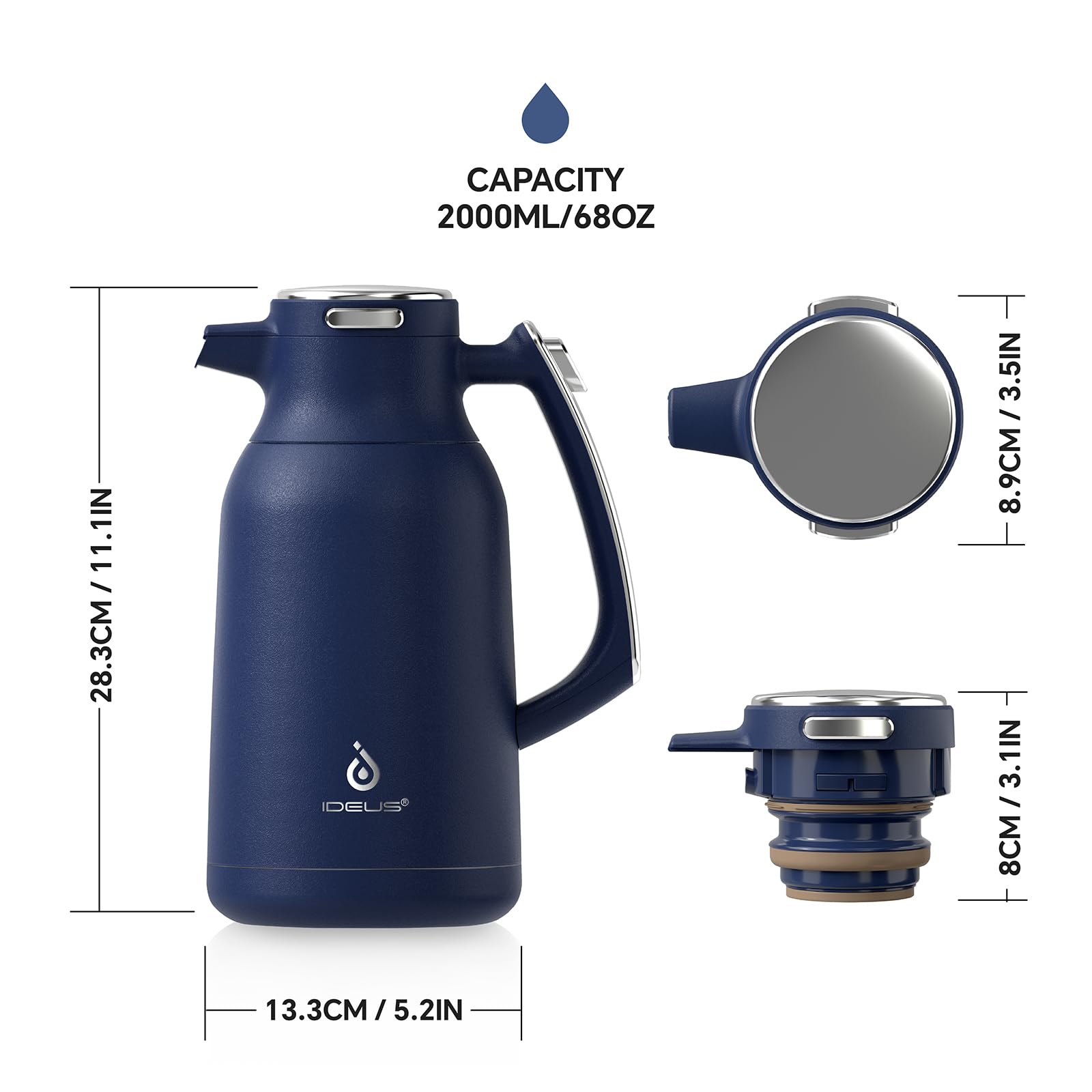 IDEUS 68oz Vacuum Insulated Coffee Carafe | Stainless Steel Thermal Pot