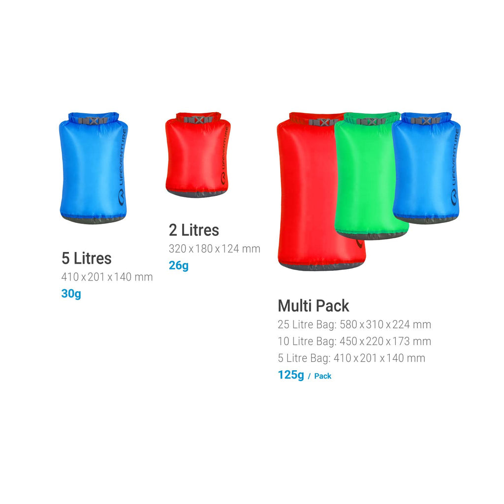 Lifeventure Ultralight Dry Bag Multi-Pack | Waterproof Ripstop Nylon