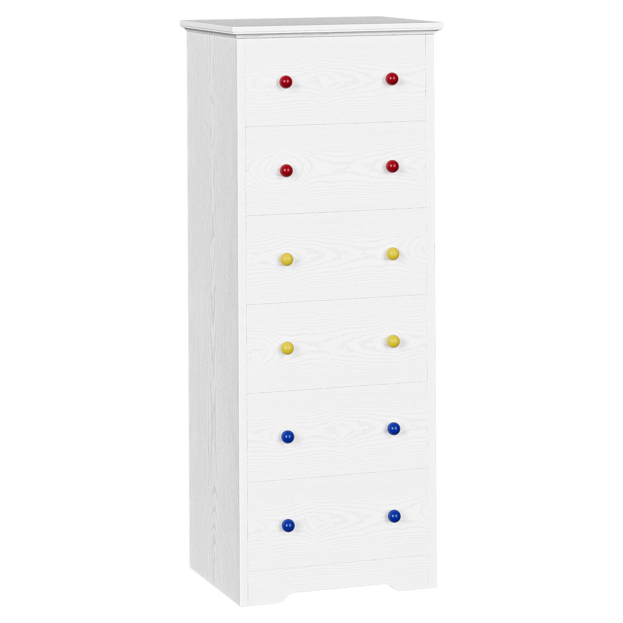 IRONCK 6-Drawer Tall Chest of Drawers | White Wooden Bedroom Cabinet