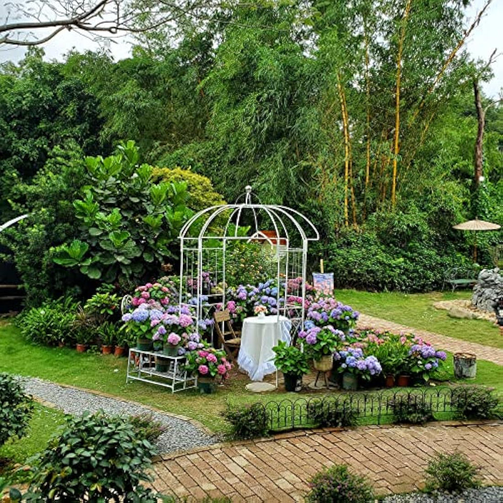 SCENDOR Birdcage Garden Arch Gazebo | 9ft Wrought Iron Wedding Pergola