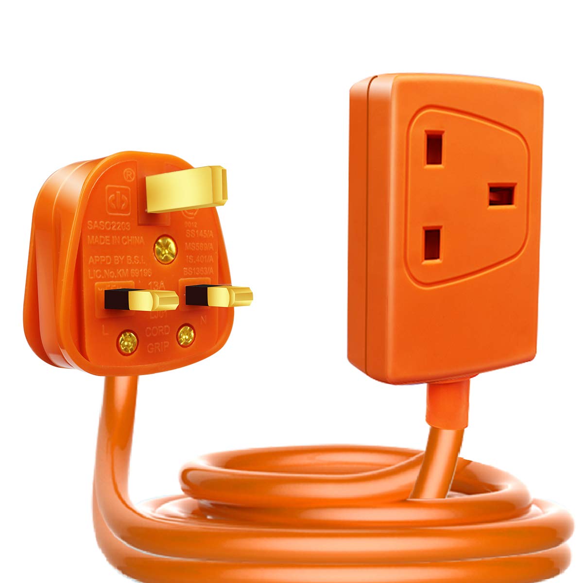 Extrastar 1 Way Single Socket Extension Lead - 25m Orange Cable 13A