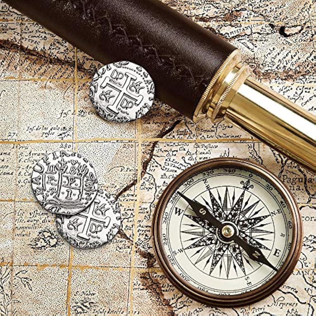 100pc Silver Metal Pirate Coins – 27mm Replica Doubloon Set
