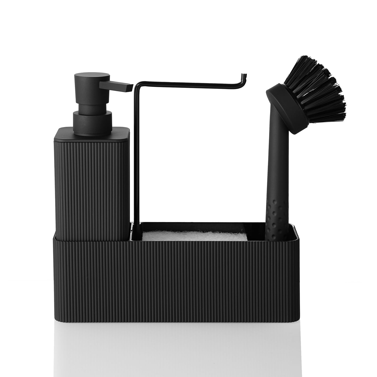 Kitchen Soap Dispenser Set | 4-in-1 Sink Caddy Organizer – Black