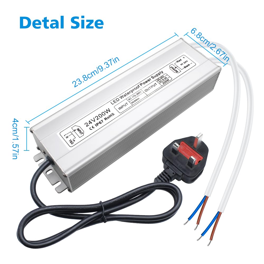 inShareplus 24V 200W LED Power Supply | IP67 Waterproof Outdoor Driver
