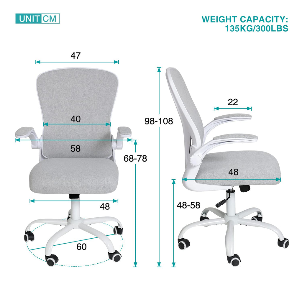 Fullwatt Ergonomic Mesh Desk Chair | Flip-up Armrest & Lumbar Support, Grey