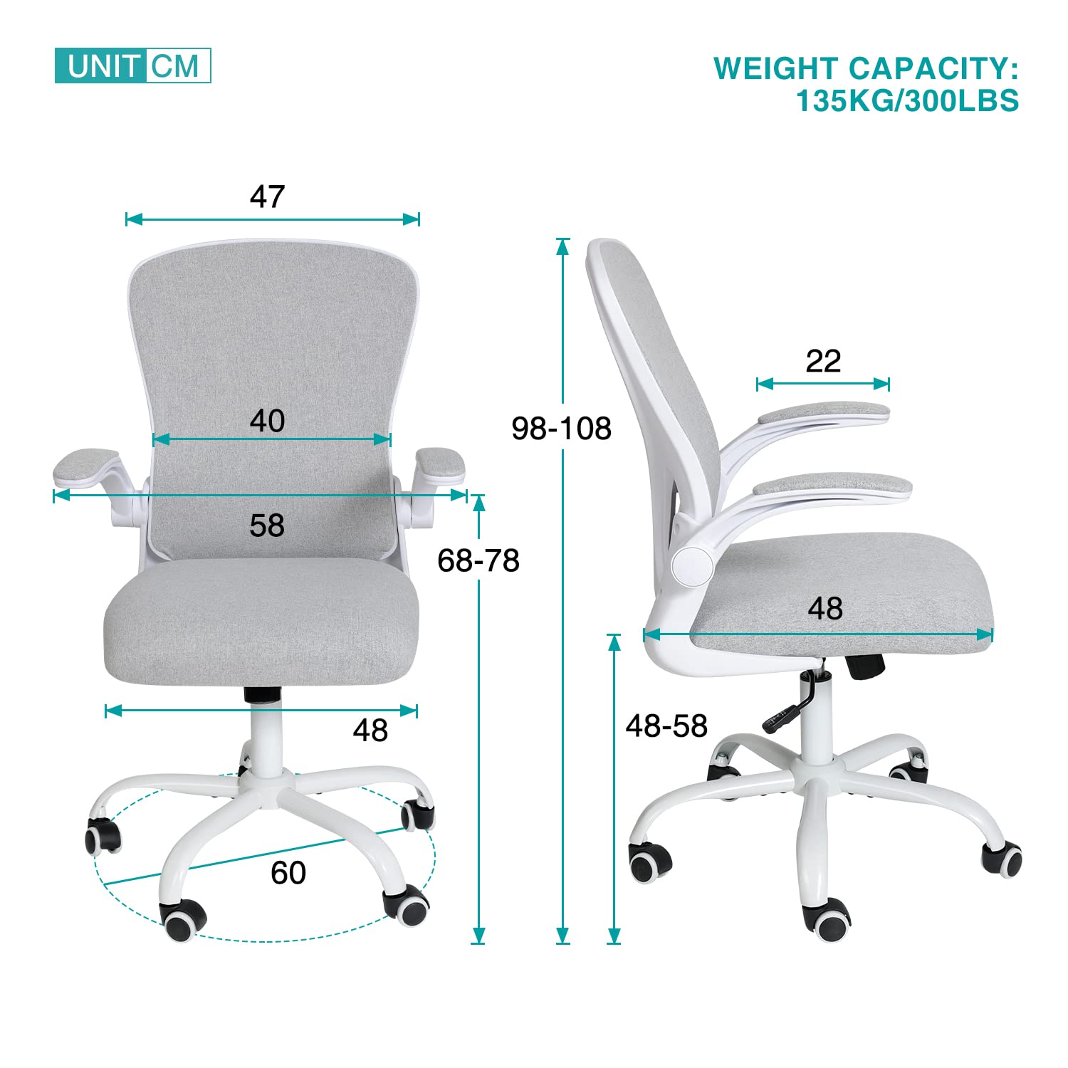 Fullwatt Ergonomic Mesh Desk Chair | Flip-up Armrest & Lumbar Support, Grey
