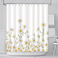 White Daisy Floral Shower Curtain – Rustic Farmhouse Fabric