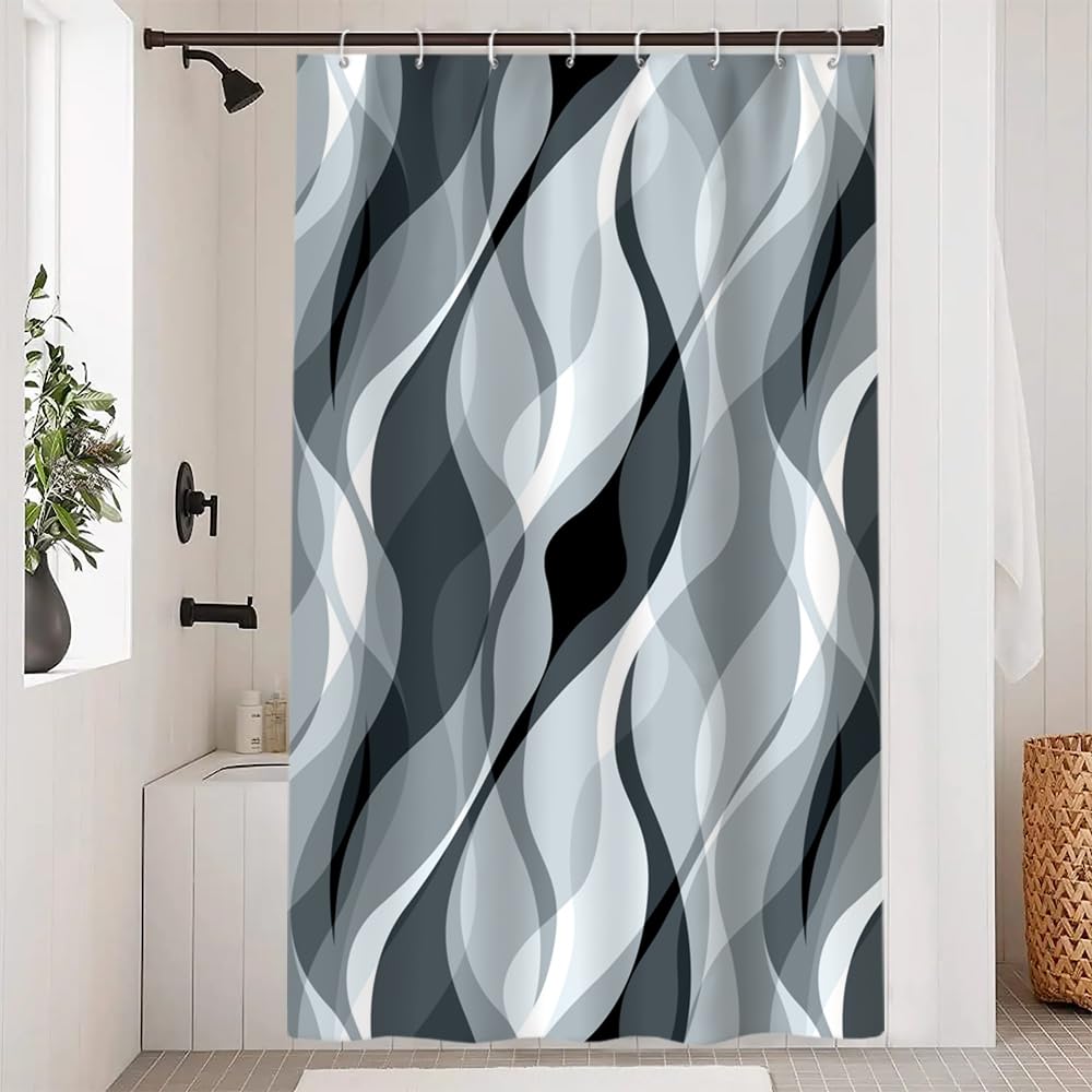 Uiiooazy Blue Mist Shower Curtain | Waterproof Geometric Polyester Fabric