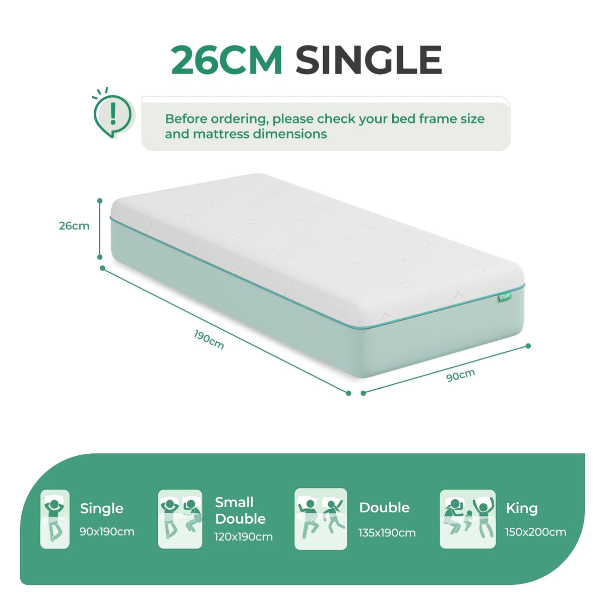 Uliyati Single Mattress Gel Memory Foam Mattress Medium Firm 90x190x26CM - image 2