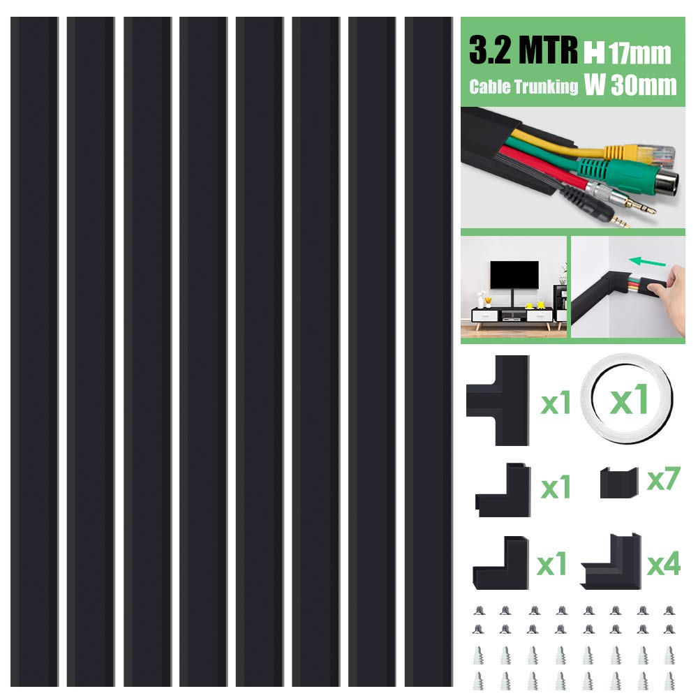 MUDEELA Cable Trunking Kit | 8-Piece Cable Management Raceway - Black