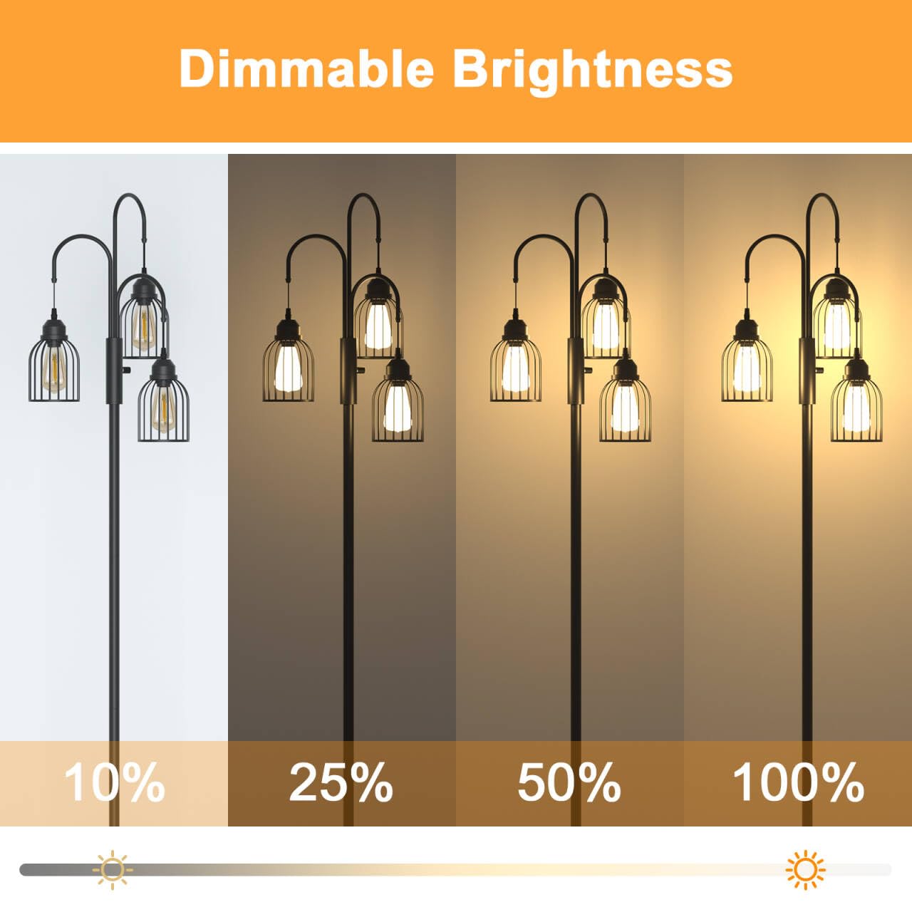 Jolof Store Industrial Floor Lamp – 190cm Dimmable Tree Lamp with 3 Bulbs