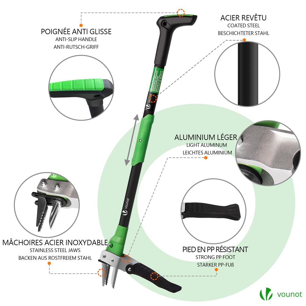 VOUNOT Manual Weed Puller Tool | 1m Long Handle Stainless Steel Root Remover