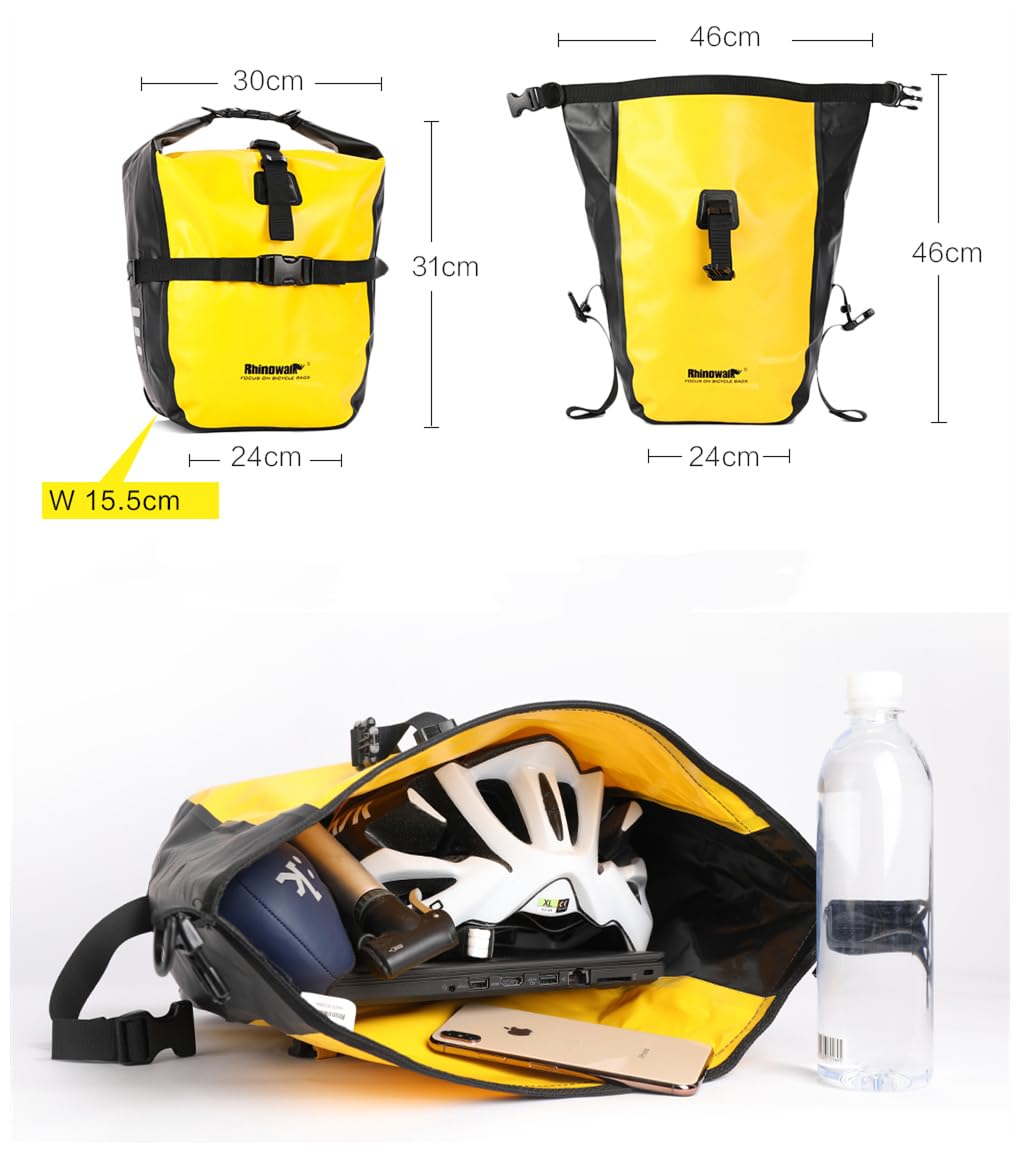 Rhinowalk Waterproof Bicycle Pannier Bag – 500D PVC Rear Seat Bag, Yellow