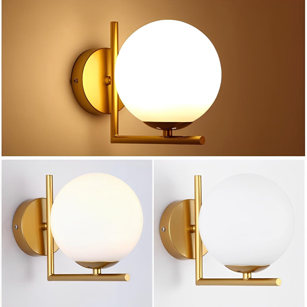 KRUIHAN Modern Gold Wall Sconce | Globe Glass Shade Indoor LED Wall Light