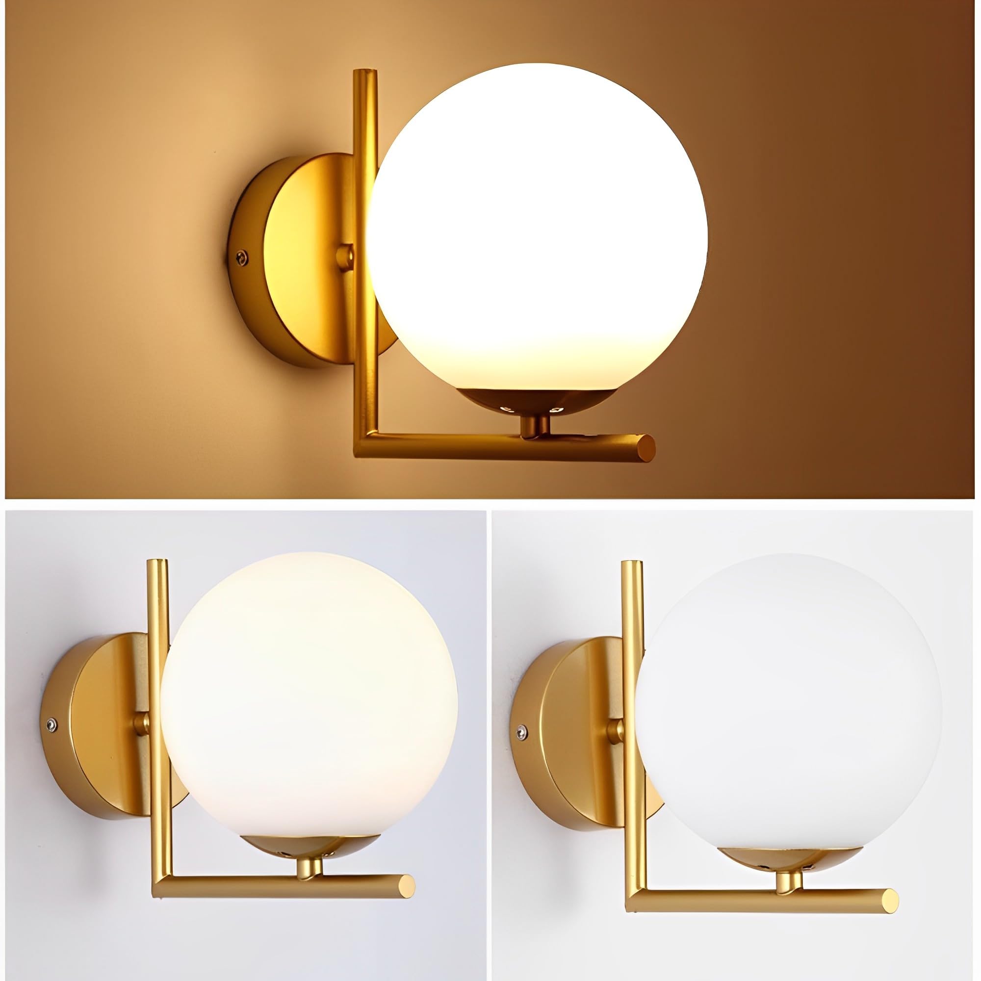 KRUIHAN Modern Gold Wall Sconce | Globe Glass Shade Indoor LED Wall Light