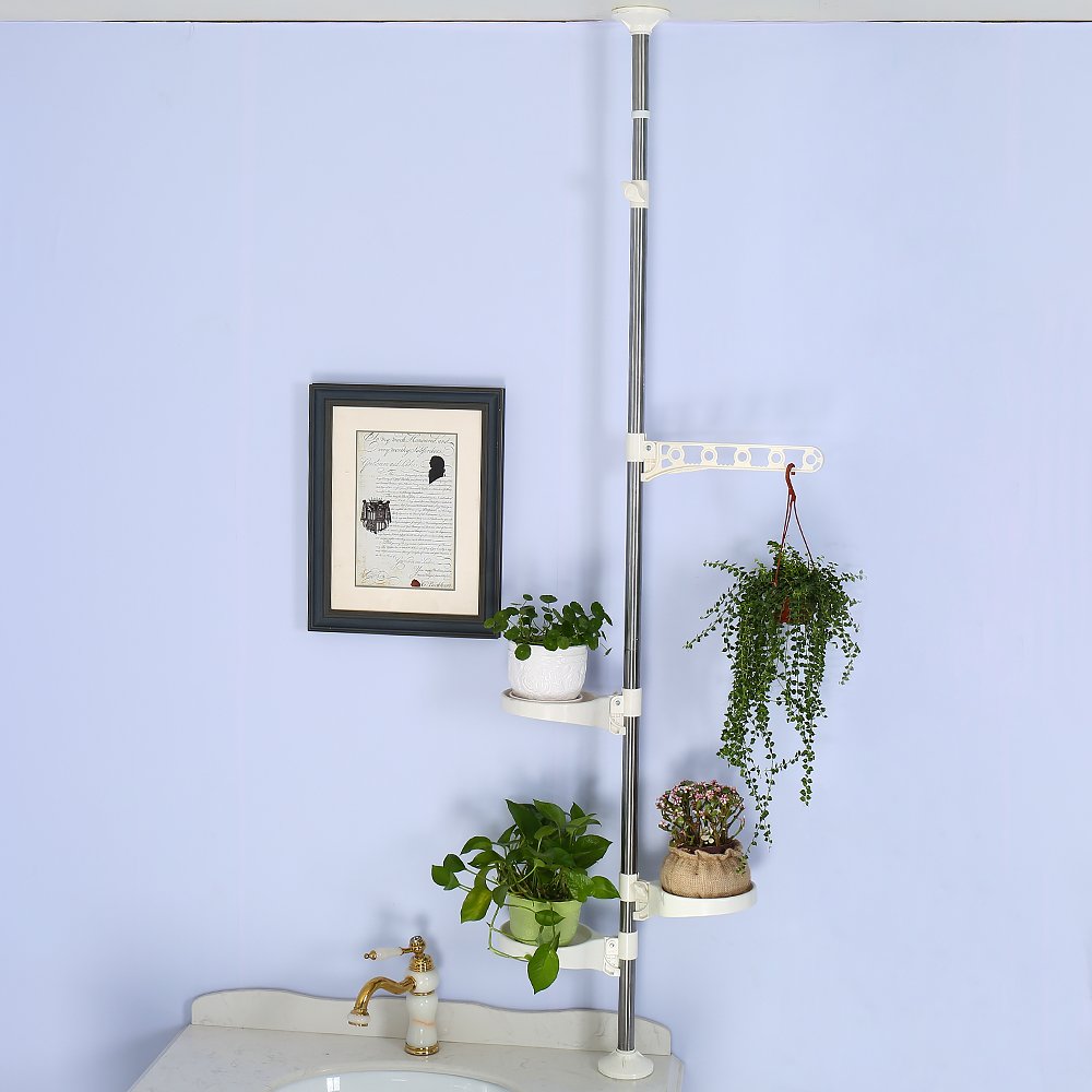 BAOYOUNI Tension Rod Plant Stand – Adjustable Window Sill Flower Rack