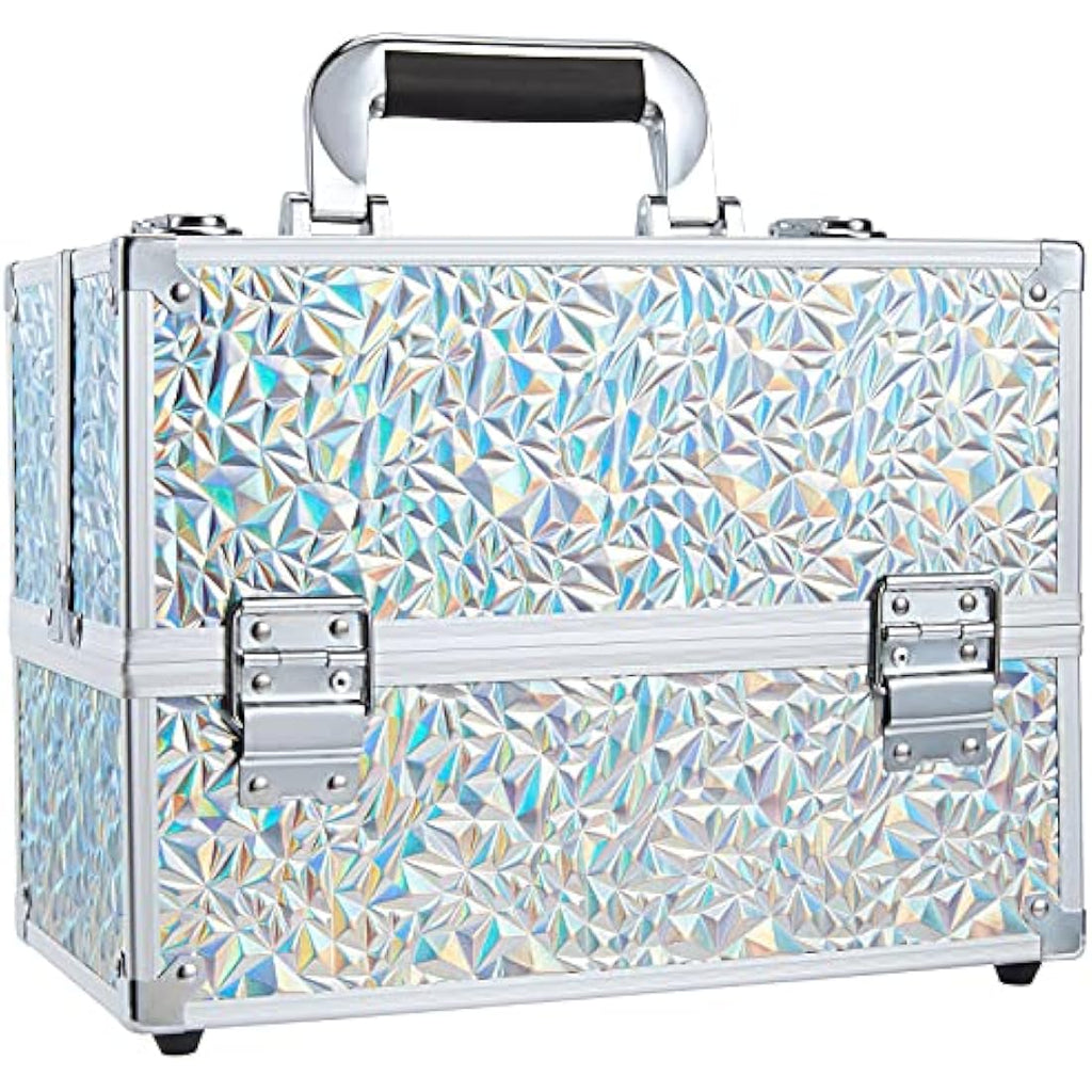 Frenessa 6-Tray Makeup Train Case | Silver Aluminum Cosmetic Storage Box