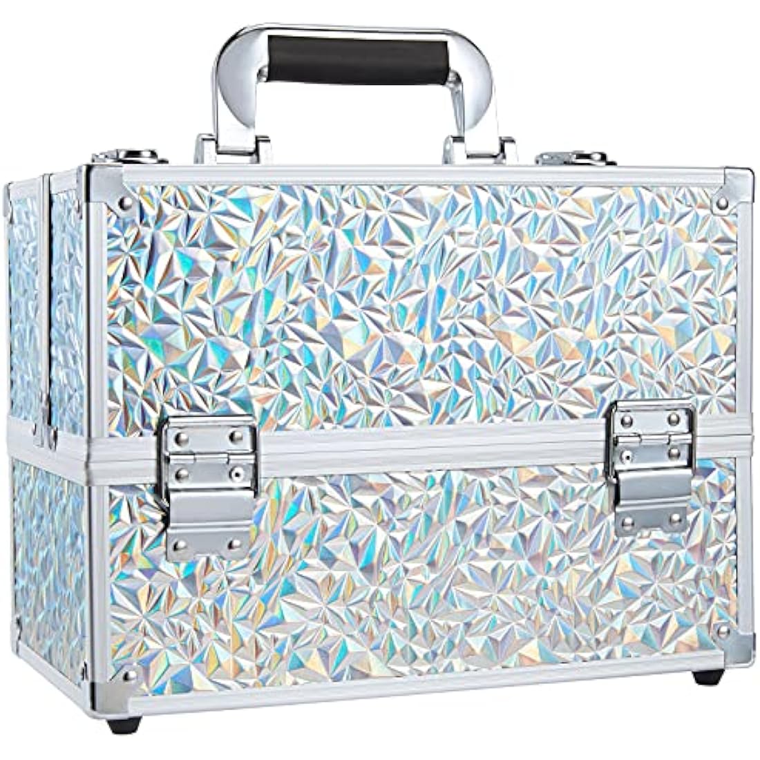 Frenessa 6-Tray Makeup Train Case | Silver Aluminum Cosmetic Storage Box