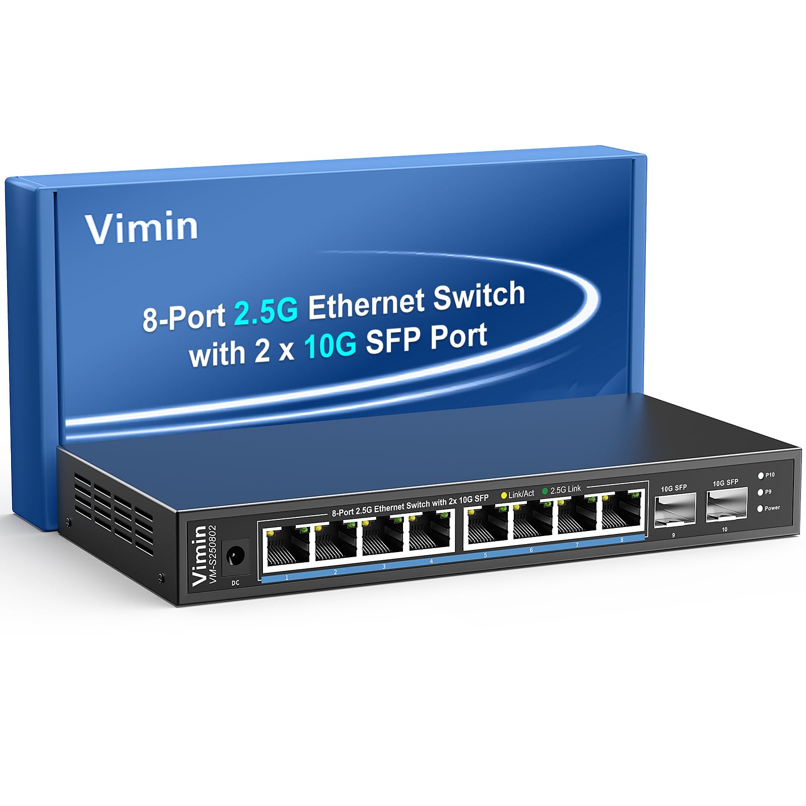 VIMIN 10-Port 2.5G Unmanaged Ethernet Switch | 8x 2.5G + 2x 10G SFP