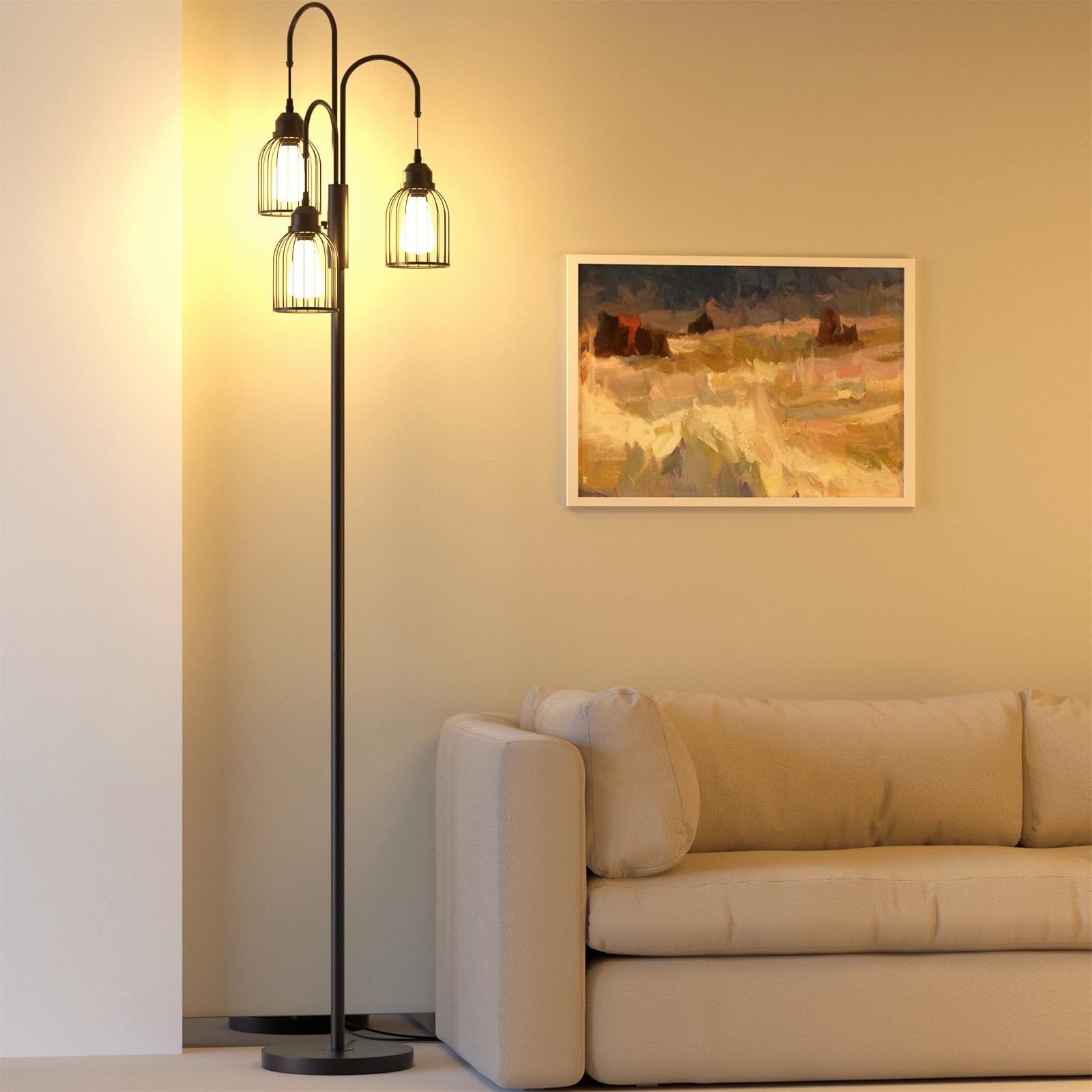 Jolof Store Industrial Floor Lamp – 190cm Dimmable Tree Lamp with 3 Bulbs
