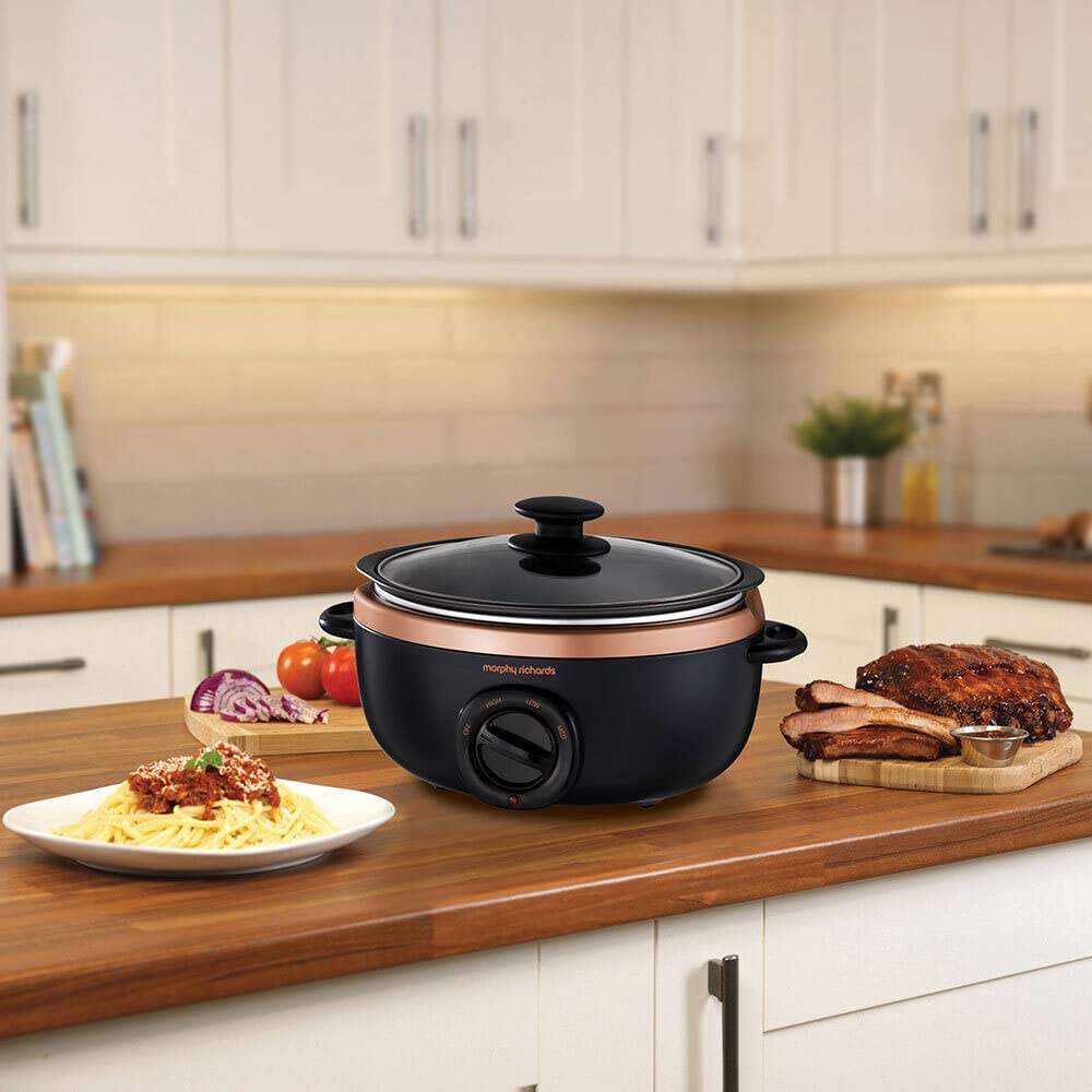Morphy Richards Sear and Stew Slow Cooker - 3.5L Black & Rose Gold