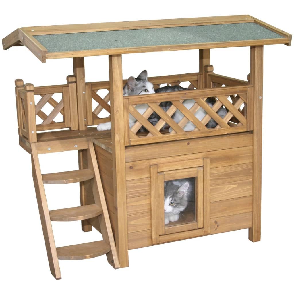 Kerbl Two-Story Wooden Cat House Lodge - Brown, 77 x 50 x 73 cm