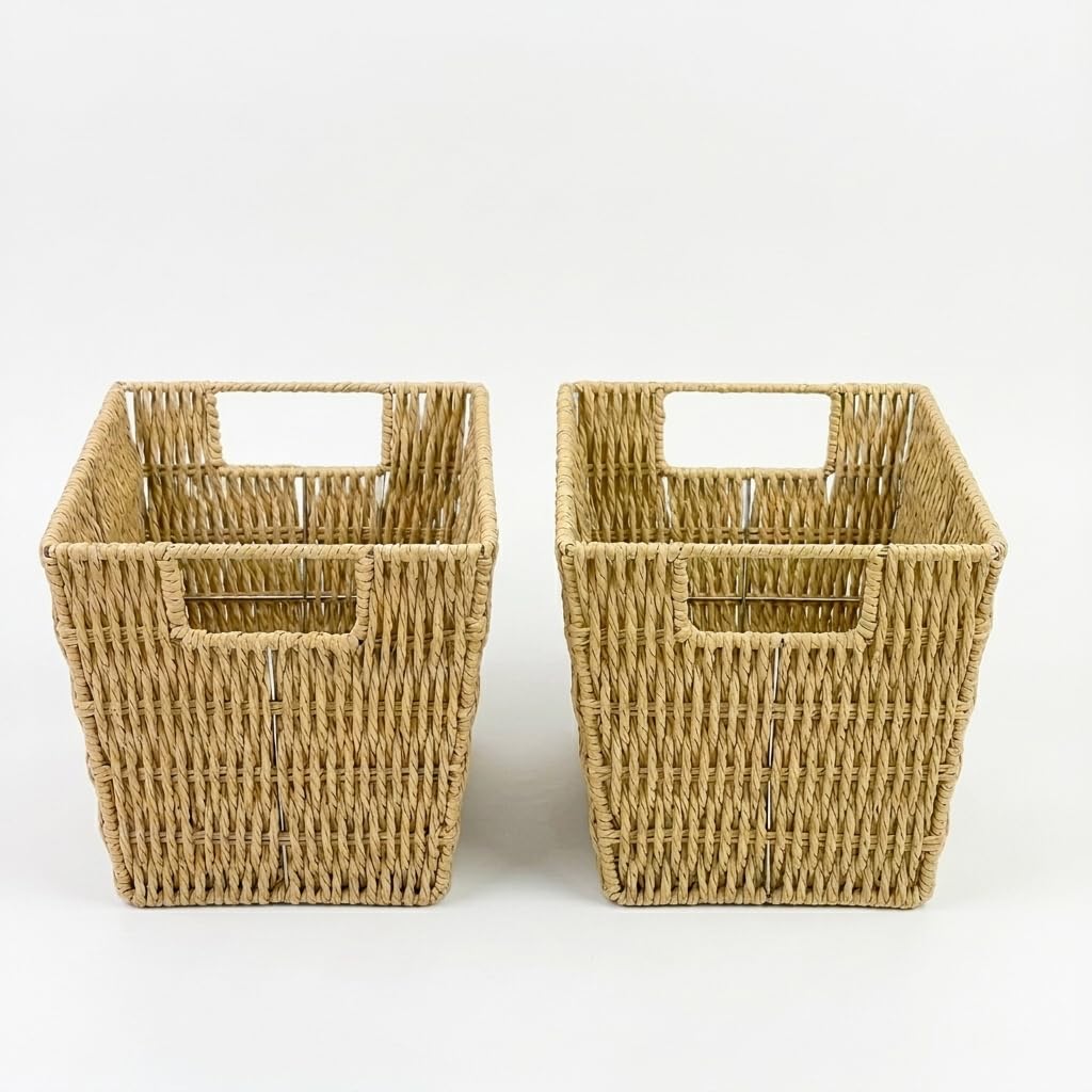 Viviendo Woven Storage Baskets Set of 2, Beige Rope Bins for Shelves - image 1