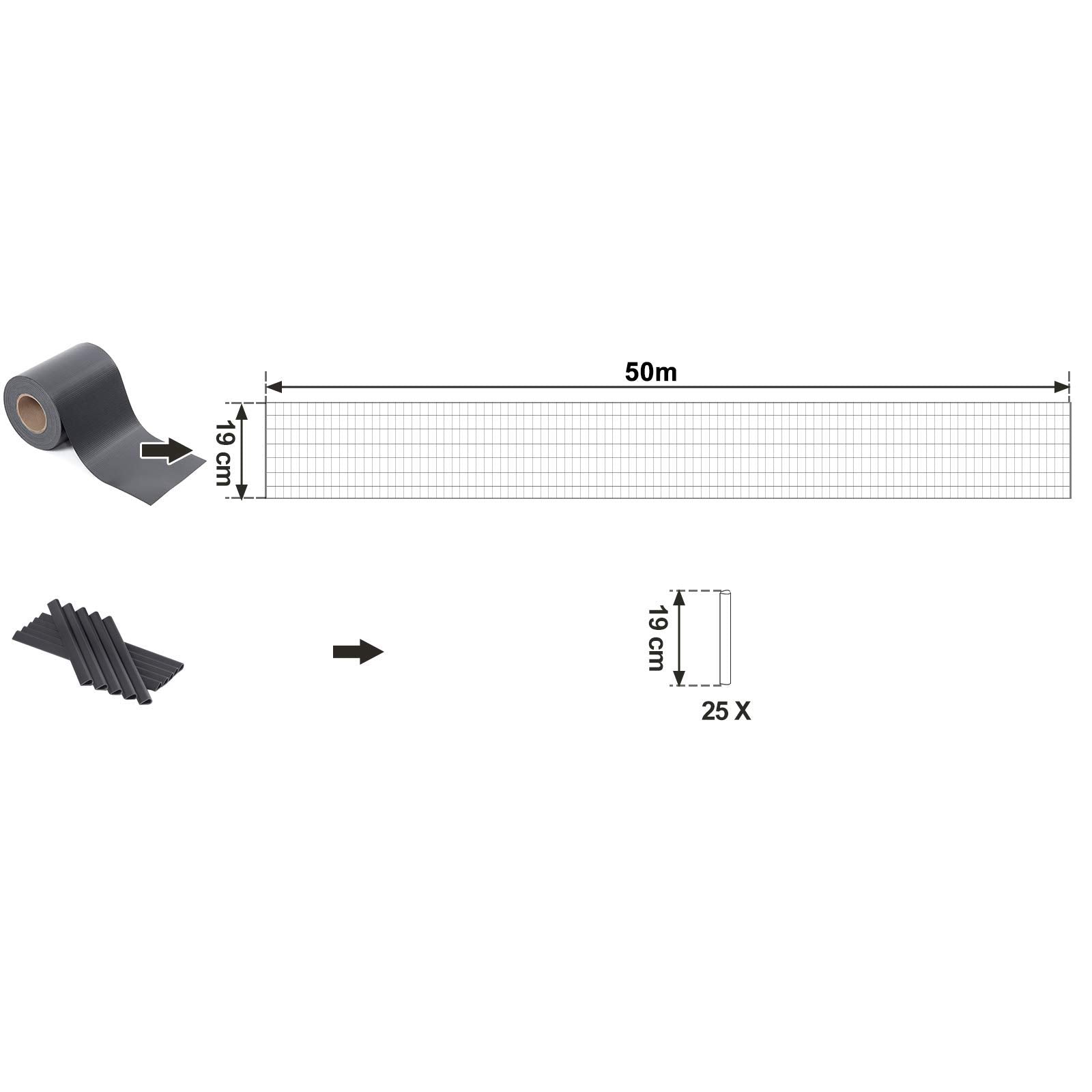 SONGMICS PVC Privacy Screen Strips | 50m x 19cm Fence Cover with 25 Clips
