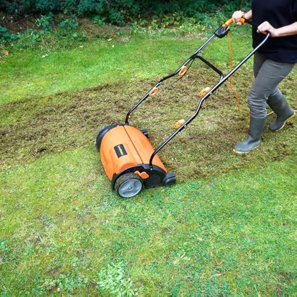 LawnMaster 1350W Electric Lawn Scarifier & Rake | 33cm Width, 40L Bag