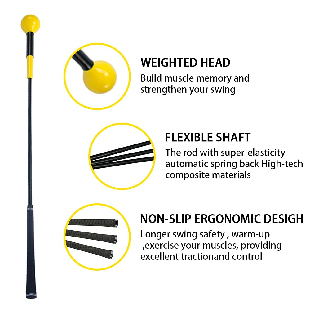 JARAGAR Golf Swing Trainer - 48 Inch Power Flex Training Aid, Yellow
