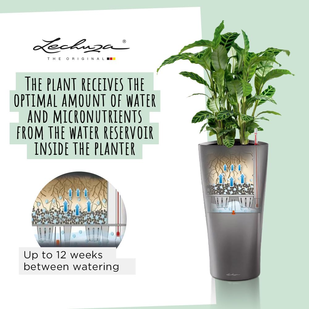 Lechuza Delta 30 Self-Watering Tall Planter | White High-Gloss 56cm