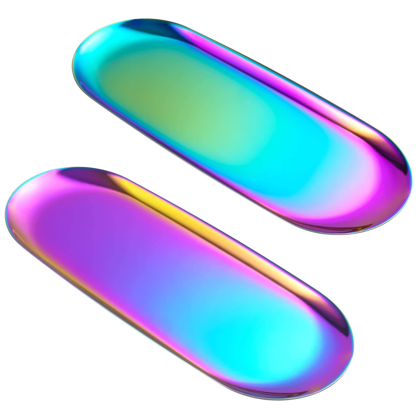 Jolof Store Set of 2 Oval Stainless Steel Trays – Iridescent Jewelry Decor