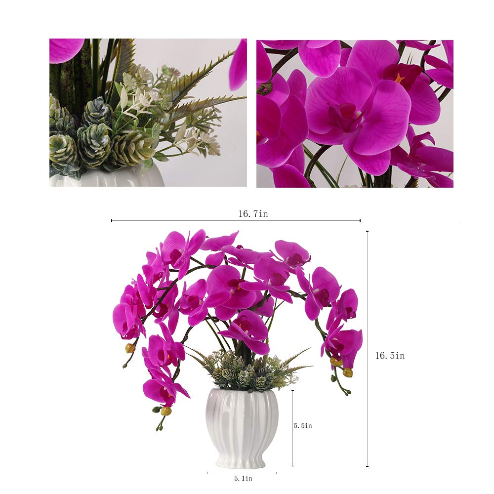 LESING Real Touch Artificial White Orchid in Ceramic Vase - 15.5"