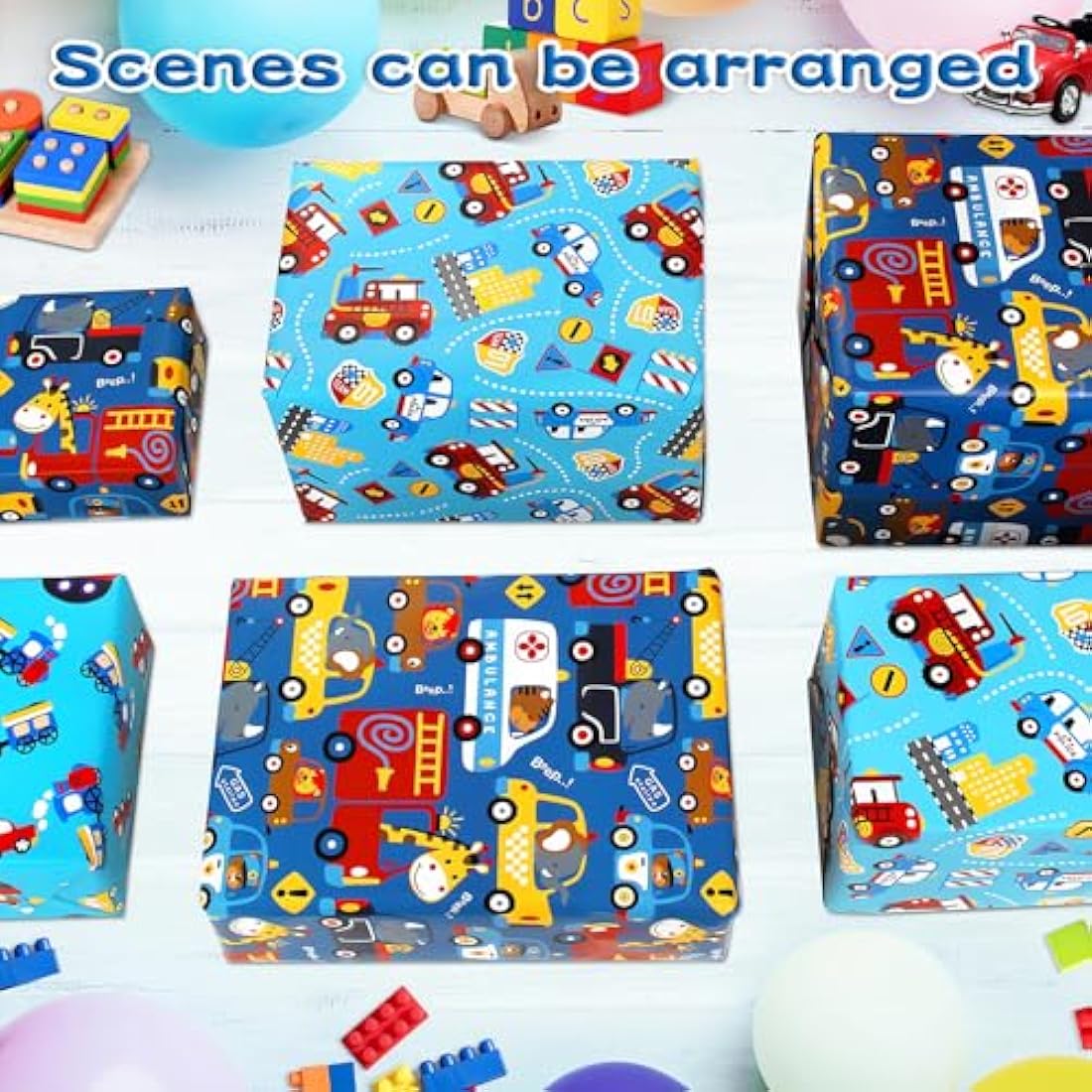 Kids Birthday Gift Wrap Set – Animal & Vehicle Paper Sheets