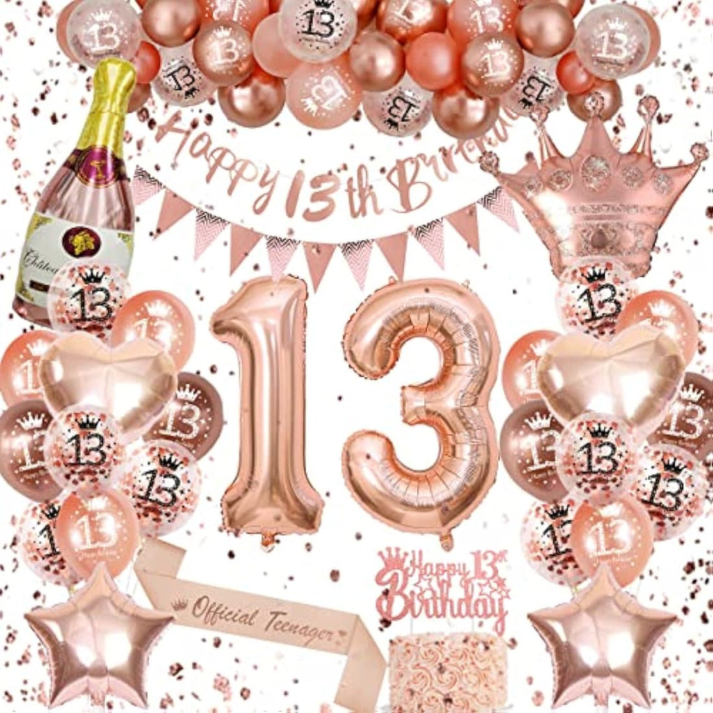 VICTERR 13th Birthday Decorations for Girls – Rose Gold Party Balloon Kit