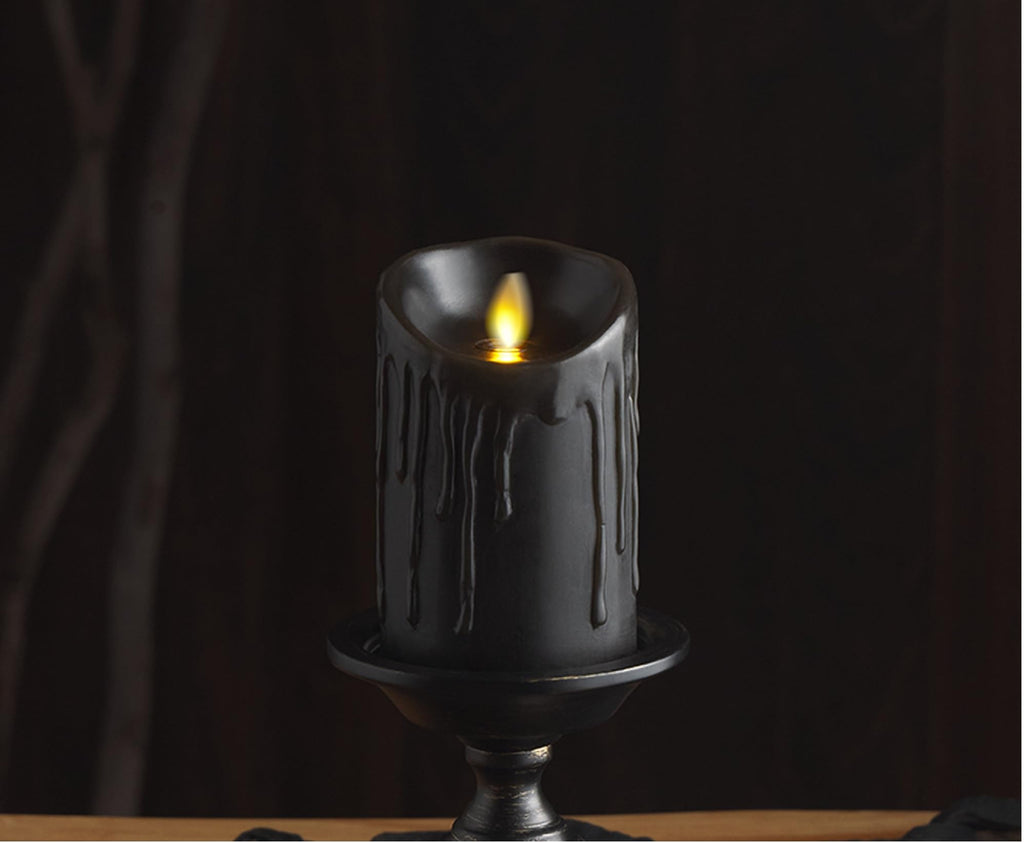Luminara Flameless LED Candle - Black Wax Drip Pillar with Timer