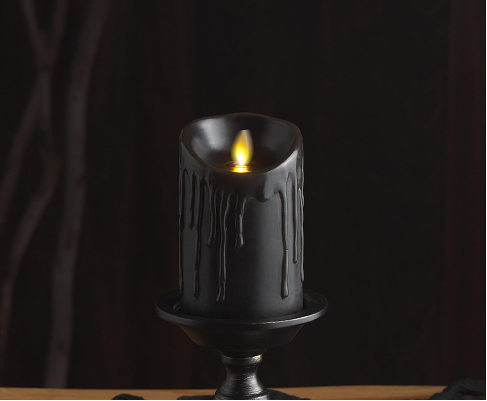 Luminara Flameless LED Candle - Black Wax Drip Pillar with Timer