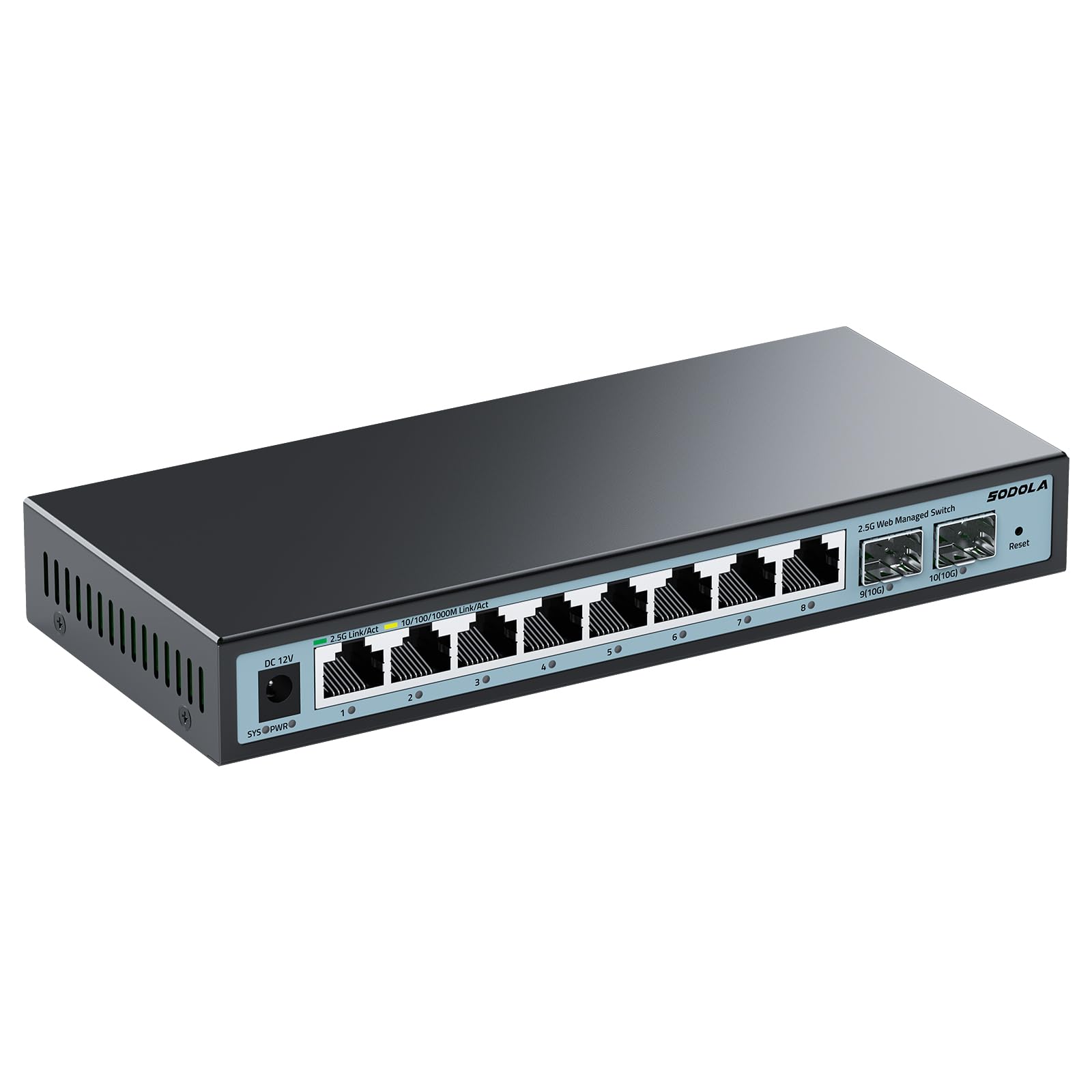 SODOLA 10 Port 2.5G Managed Switch | 8x 2.5G Base-T & 2x 10G SFP+ Fanless