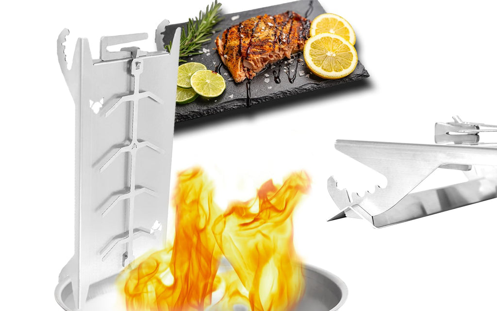 FENNEK Shorty Stainless Steel Flame Salmon Holder for Grills & Fire Bowls